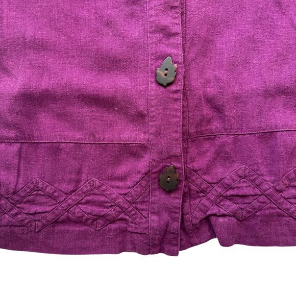 M.H.M. Melissa Harper Leaf-Button Short Sleeve Blouse Plum Drawstring 90s - Picture 5 of 6